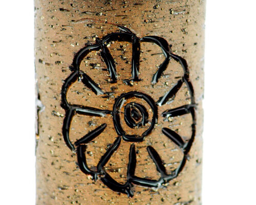 Keramikvas - Laholm drejad stengods blomma 1960-tal detalj blomma