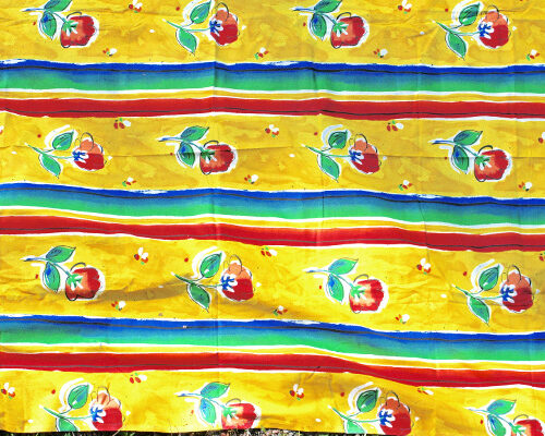 Retrotyg – Regnbågsfärger med tulpaner tryckt bomullstyg helhet