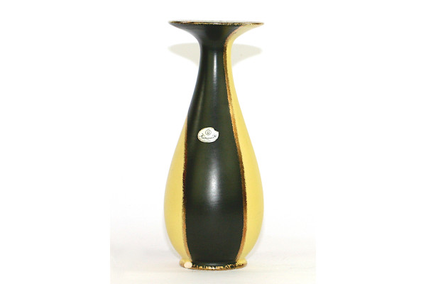 Bilden visa Ü-Keramik vas Überlacker svart, gul och guld etikett detalj fot