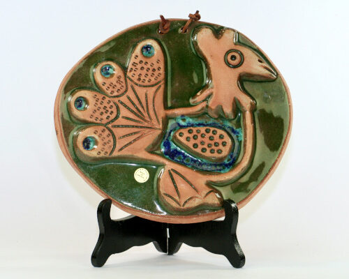 Bilden visar Laholms keramiktavla – Väggplatta motiv fågel Fenix
